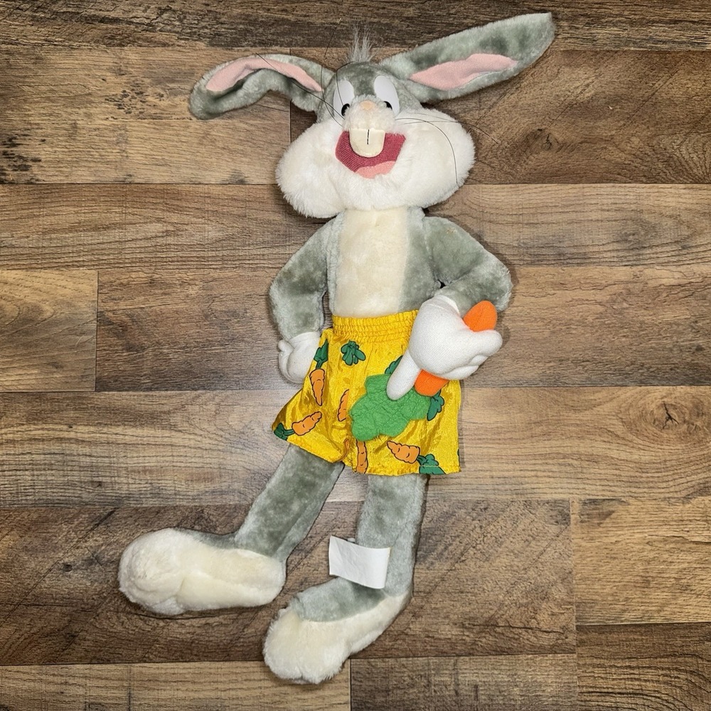 Ace Plush Bugs Bunny Looney Tunes 1998 Stuffed Animal Shorts Holding Carrot 20"